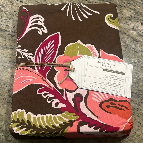 New Pottery Barn Dorm Boho Floral Twin Duvet Organic Cotton OEKO TEX Certified - Picture 2 of 6